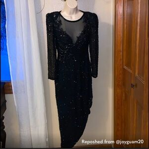 A.J. Bari Black Evening Gown with Gold Embellishment
